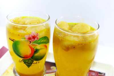 Close-up of drink served on table