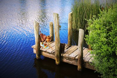 High angle view of pier over lake