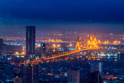 View of bangkok with heavy fog. beautiful bhumibol bridge and river landscapes. bangkok thailand.