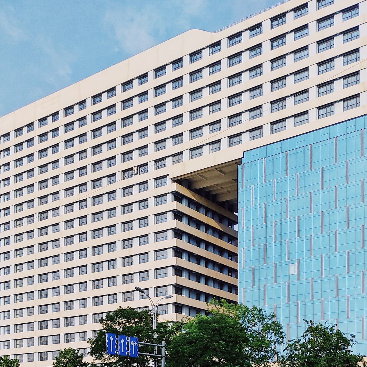 building exterior, built structure, architecture, low angle view, sky, building, day, tree, city, plant, no people, nature, office, outdoors, window, modern, office building exterior, cloud - sky, tall - high, glass - material, apartment