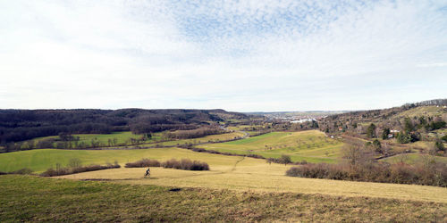 Scenic view of agricultural landscape against sky