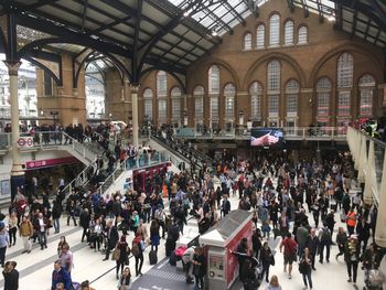 High angle view of crowd at railroad station