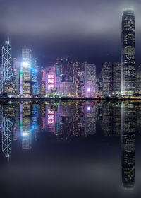 Illuminated buildings against sky at night