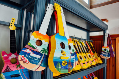 Low angle view of toys on display at store