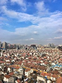 High angle view of cityscape against sky