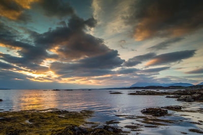 Scenic view of sea against dramatic sky