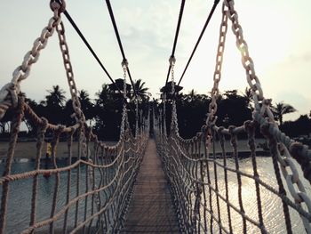 Close-up of rope against sky during sunset