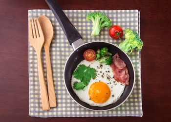 High angle view of breakfast served on table