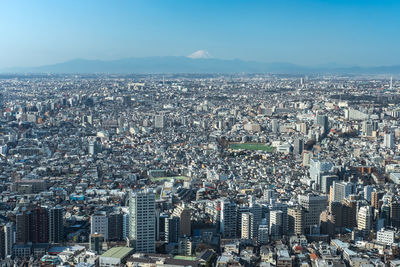 Mountain fuji with cityscape of tokyo. taken from tokyo metropolitan government building