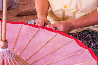 High angle view of woman working