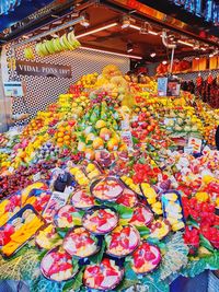 High angle view of various flowers at market stall