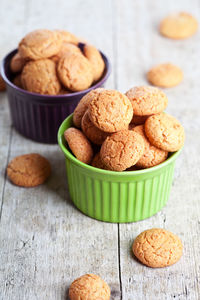 Close-up of cookies in bowl on table