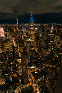 High angle view of city at night