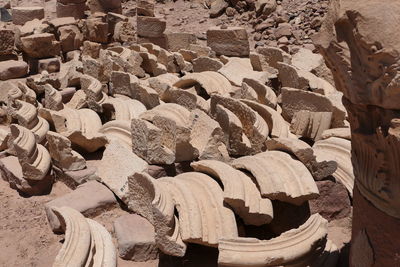 Collection of broken columns in archaeological site ofpetra