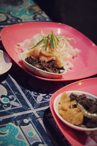 Close-up of meal served on table