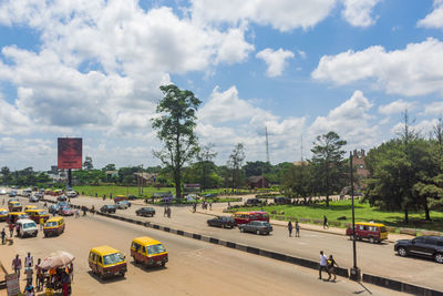 High angle view of cars on road in city