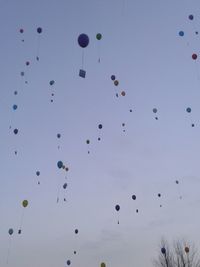 Low angle view of multi colored balloons