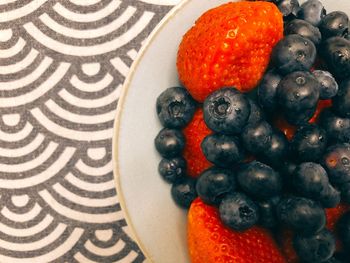 High angle view of fruits in bowl on table