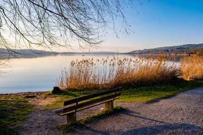 Scenic view of lake against clear sky