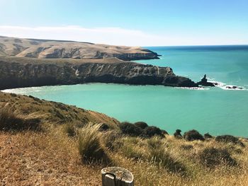 Scenic view of sea against clear sky