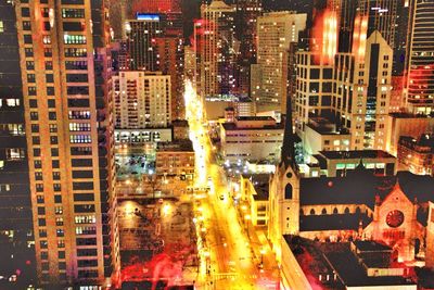 City lit up at night