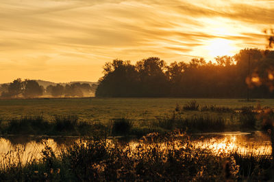 Scenic view of field against sky during sunset