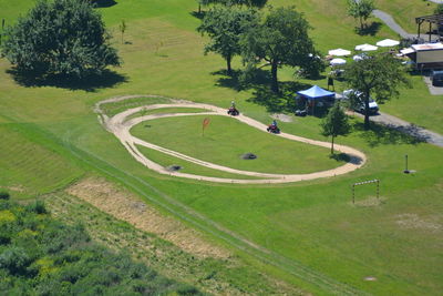 High angle view of green landscape