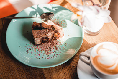 High angle view of coffee on table