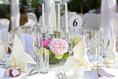 Close-up of flower bouquet on dining table