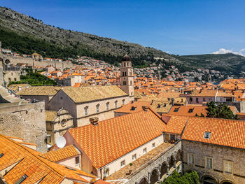 High angle view of townscape against sky