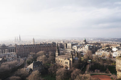 High angle view of buildings in city