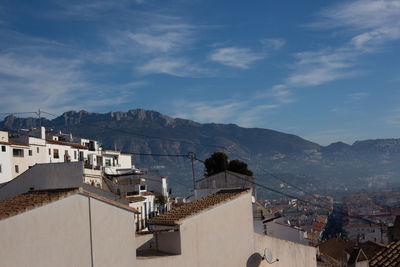 High angle shot of townscape against sky