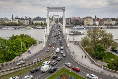 High angle view of traffic on bridge