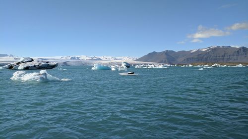 Scenic view of frozen sea against sky