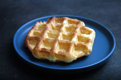High angle view of waffle in plate