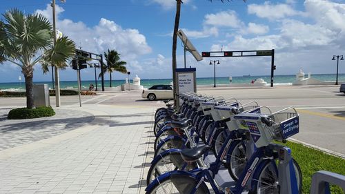 View of empty beach against cloudy sky
