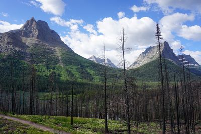 Scenic view of mountains against cloudy sky