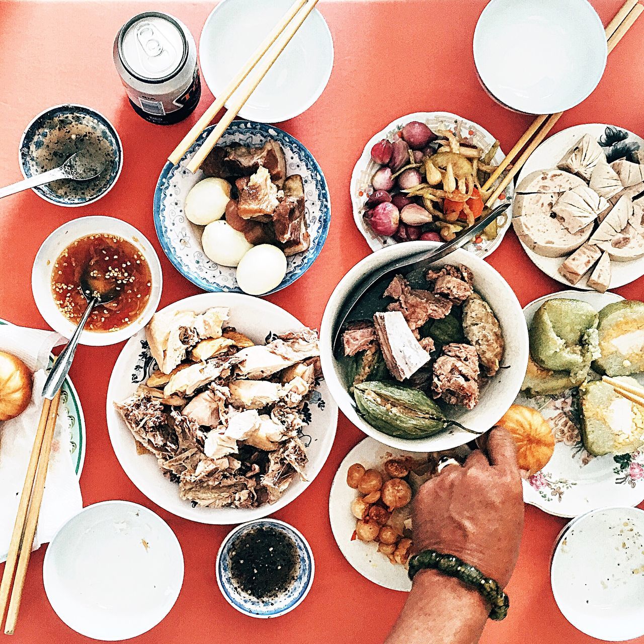 indoors, food and drink, table, food, freshness, high angle view, plate, still life, directly above, bowl, variation, healthy eating, ready-to-eat, fork, fruit, no people, spoon, overhead view, choice, wood - material