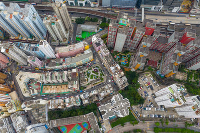 High angle view of buildings in city