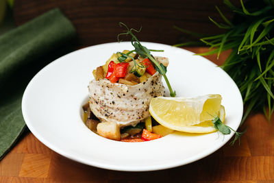 Close-up of food in plate on table