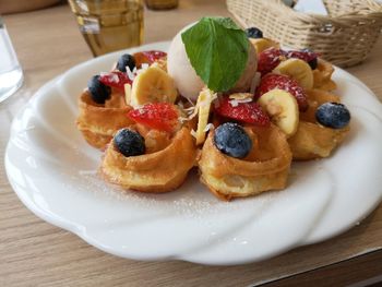 Close-up of dessert in plate on table