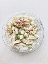 High angle view of food in bowl on table