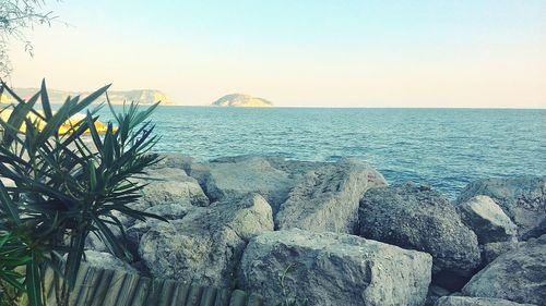 Scenic view of sea against clear sky