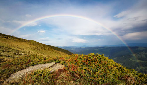 Scenic view of rainbow against sky