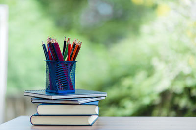 Close-up of books on table