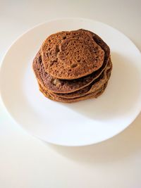 High angle view of cake in plate on table