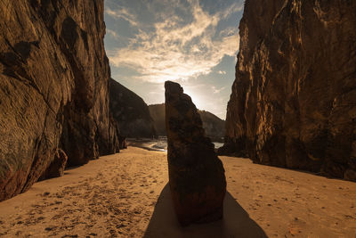 Rear view of man sitting on rock