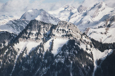 Panoramic view of snowcapped mountains against sky