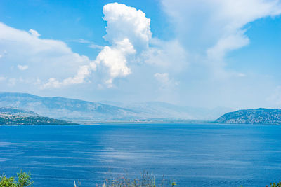 Scenic view of sea against blue sky