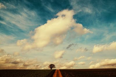 Scenic view of field against cloudy sky